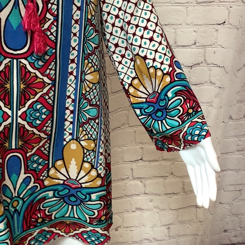 Flying Tomato Bohemian Multicolor W/Tassels Long Sleeve Tunic Top Dress Sz S - Picture 5 of 12